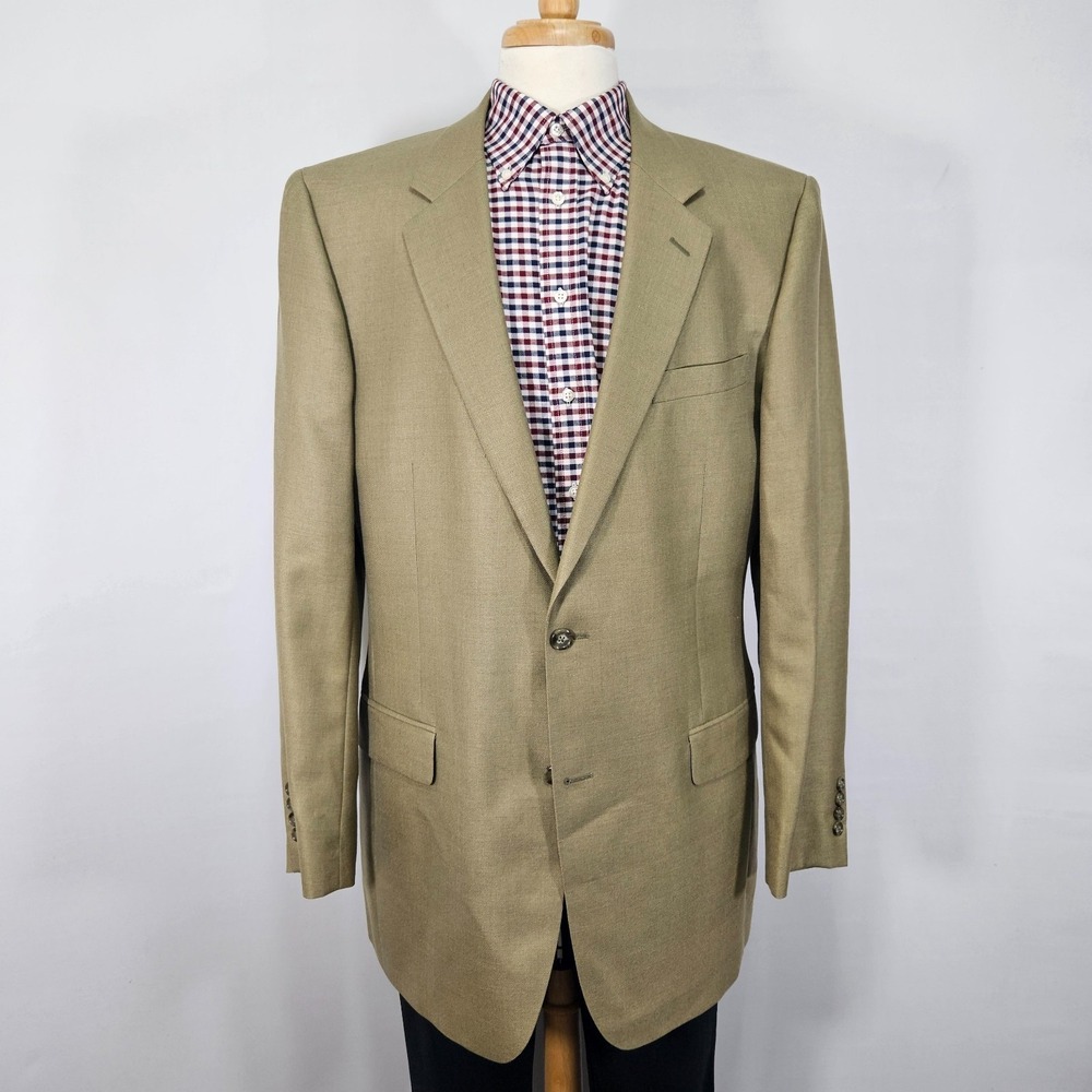 JOS A BANK Men's Sport Coat Blazer‎ Two Button Olive Beige Wool Silk Ramie 44XL